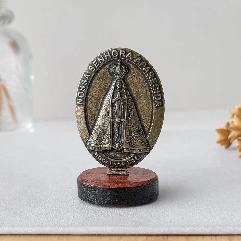 Pedestal Imagem Nossa Senhora Aparecida Painel Carro Decoração Metal Santinha
