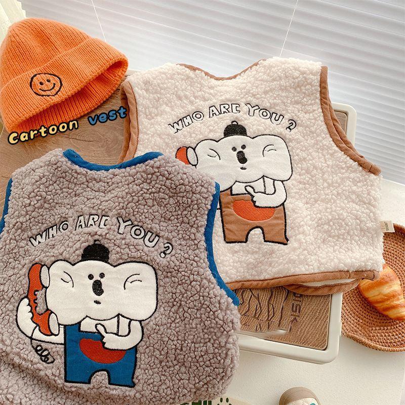 Colete de lã de cordeiro das crianças outono inverno exterior Wear feminino bebê bordado dos desenhos animados colete té