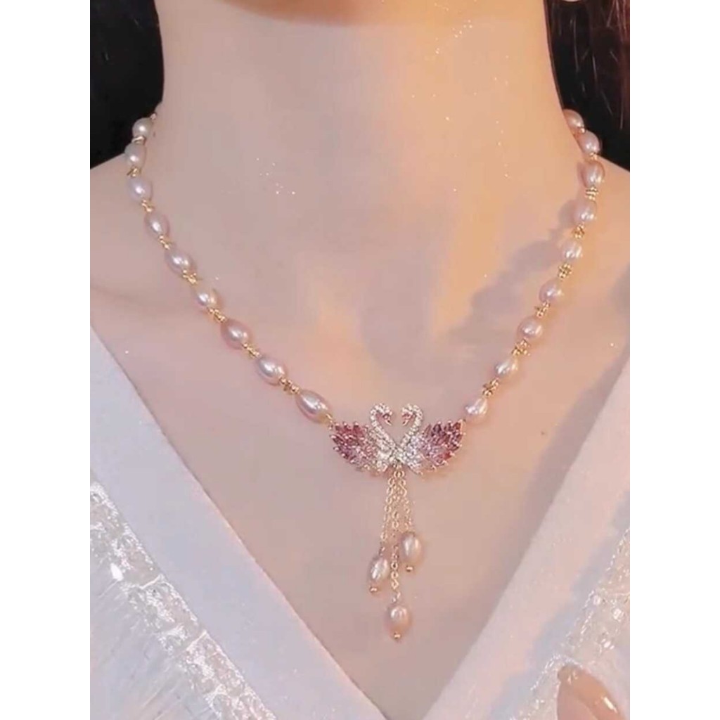 Luz de luxo cisne rosa pérola colar feminino 2024 novo estilo na moda High-End Design nicho moda Cheongsam acessórios
