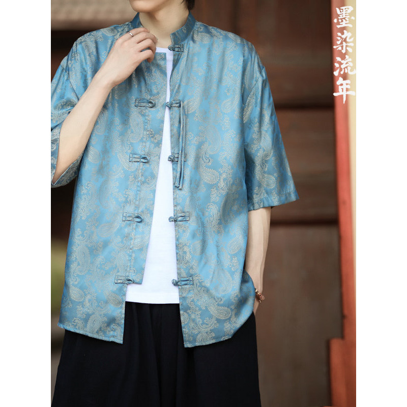 Verão elementos chineses novo estilo zen chá roupas estilo chinês camisas de manga curta zen Tai Chi Kung Fu camisas nov