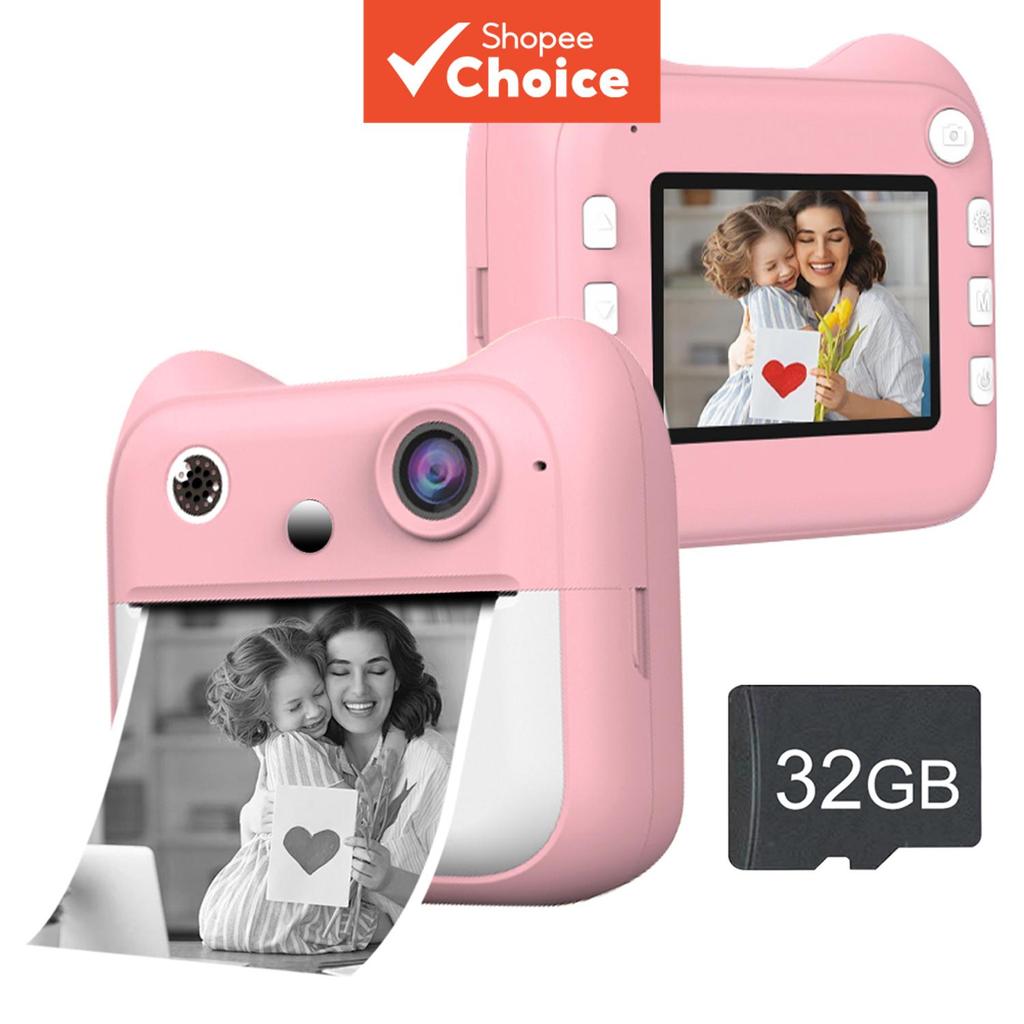 Câmera Instantânea Infantil - Câmera Digital com Cartão SD 32GB e Papel de Impressão, Câmera para Crianças com Orelhas