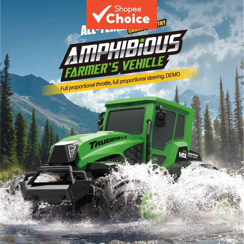 Caminhão Trator Anfíbio RC Escala 1:14, Carro de Controle Remoto Off-Road à Prova d'Água 2.4GHz, Veículo Acrobático Todo