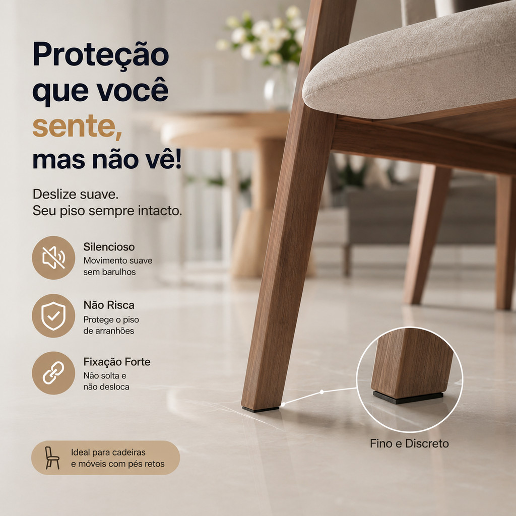 Kit 12 Protetores Borracha Retangular Para Pé de Cadeira Mesa Móveis Autoadesivo Anti Risco