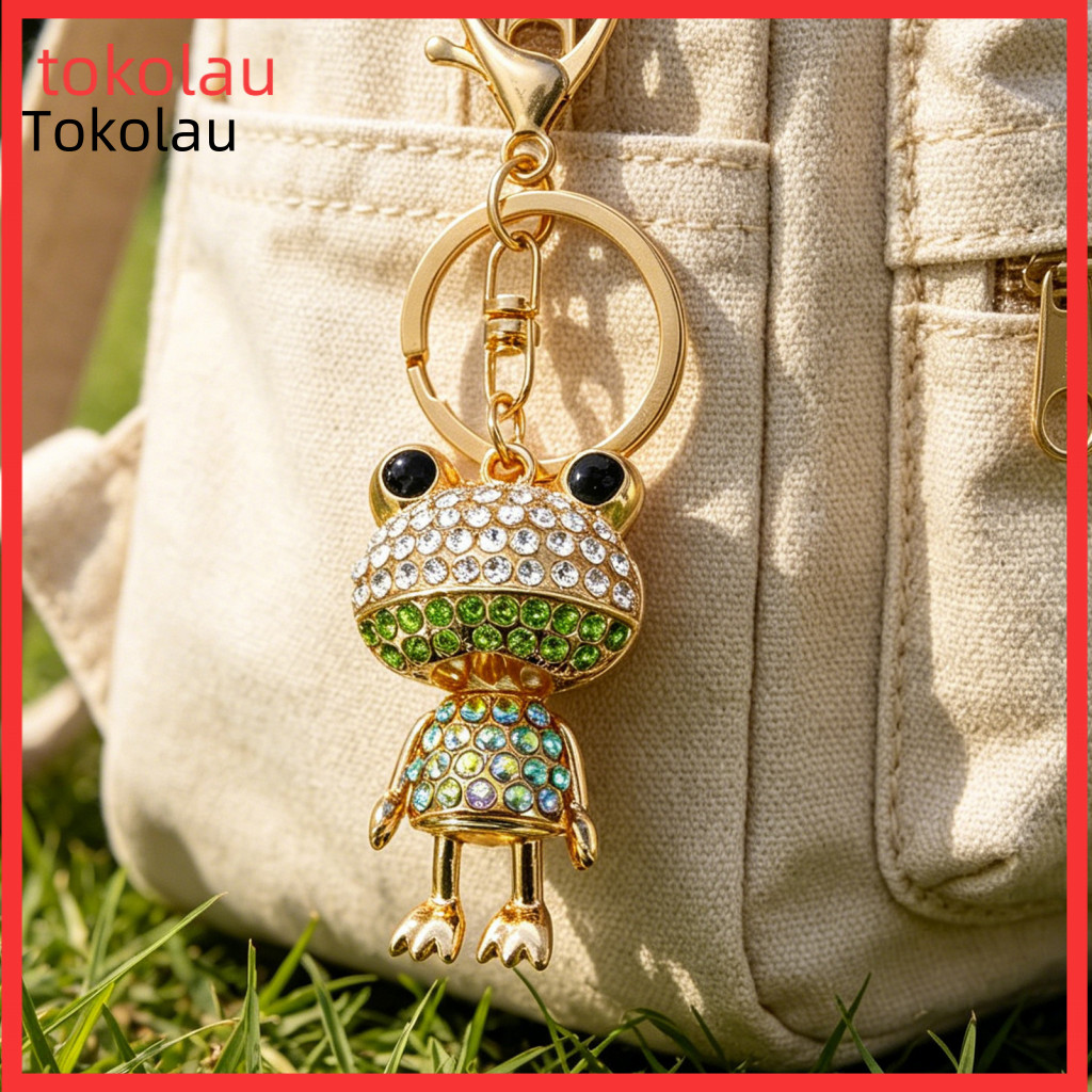 Wear-resistant Keyring Sparkling Rhinestone Frog Keychain Pendant with Lobster Clasp – Lightweight Anti-oxidation Back