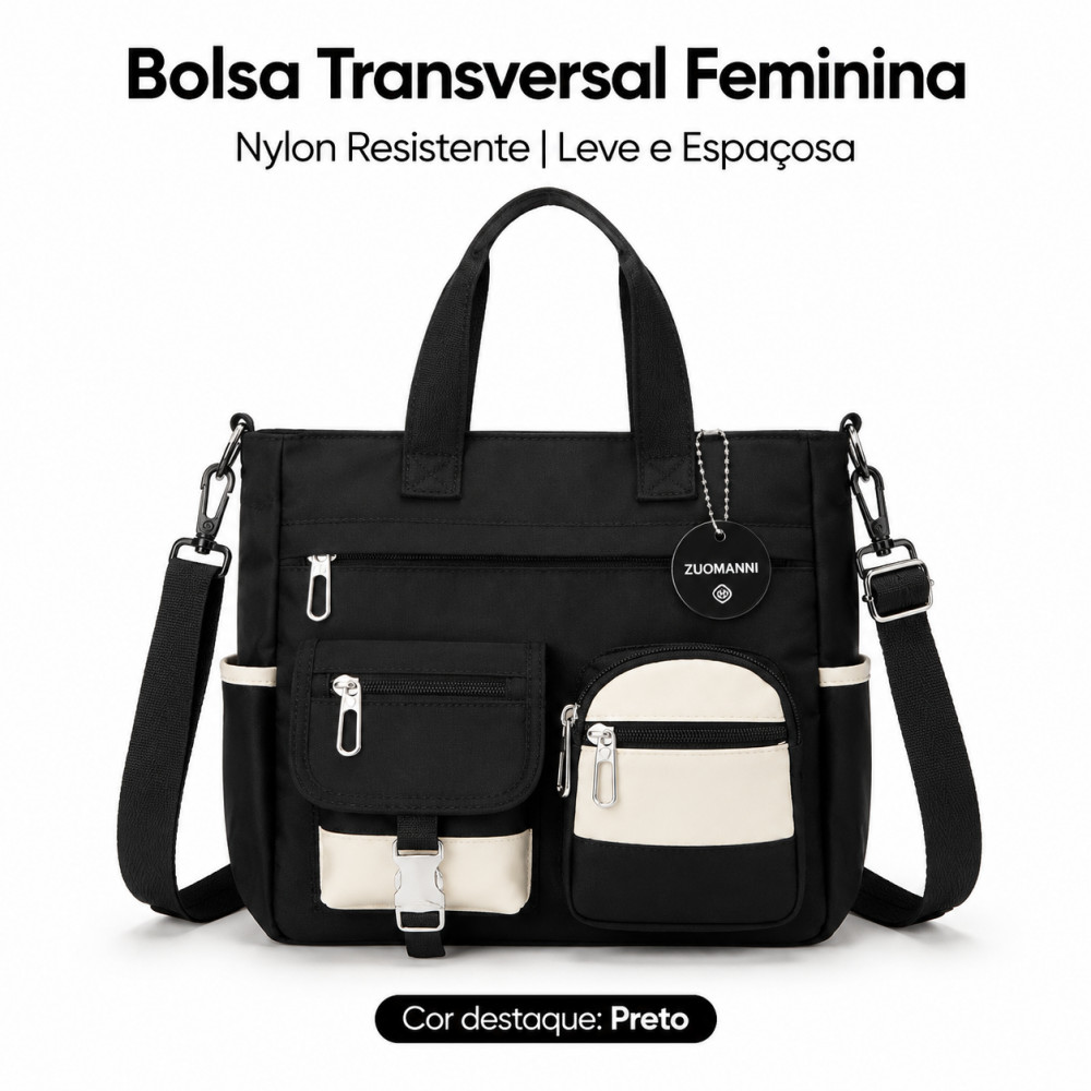 Bolsa Feminina de Nylon Colaboriva com Bolsos Extras - Bolsa Tote Casual Transversal Anti - Spalsh para Faculdade e Dia