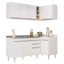 Armário de Cozinha Modulado de Canto Esquerdo 4 Peças CP48 com Pia Inox Branco - Lumil