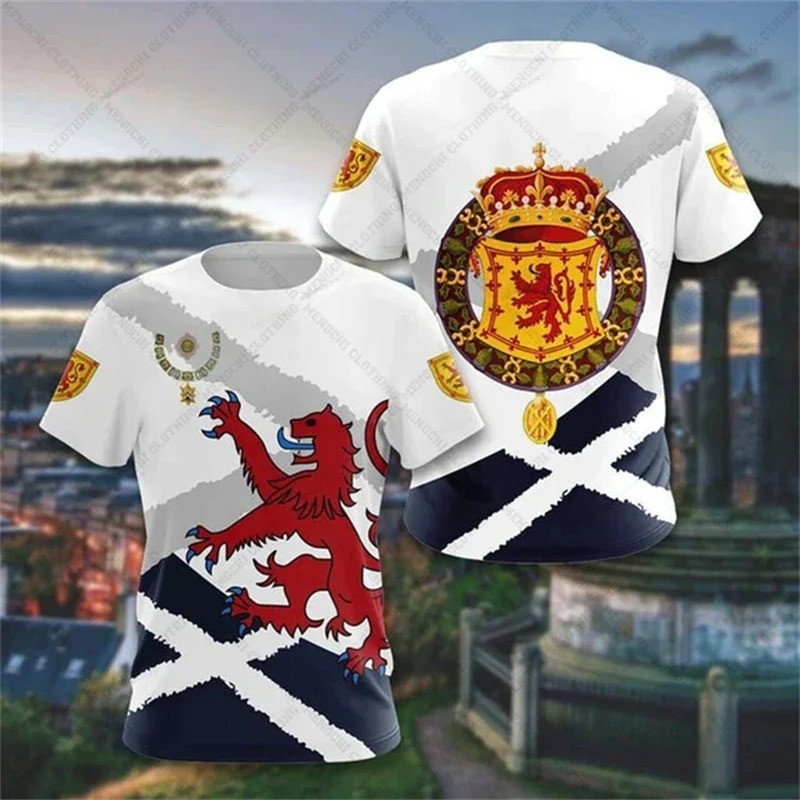 Camiseta Masculina Com Bandeira Da Escócia , Estampa 3D , Emblema Nacional Escocês , Manga Curta , Gola Redonda , Roupas
