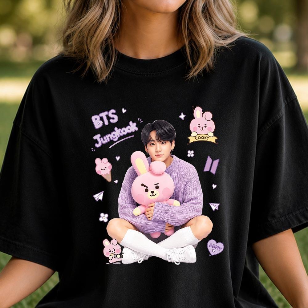 Camiseta Masculina Feminina Estampa BTS Jungkook Cooky BT21 Kpop T-shirt Unissex Streetwear Envio Imediato