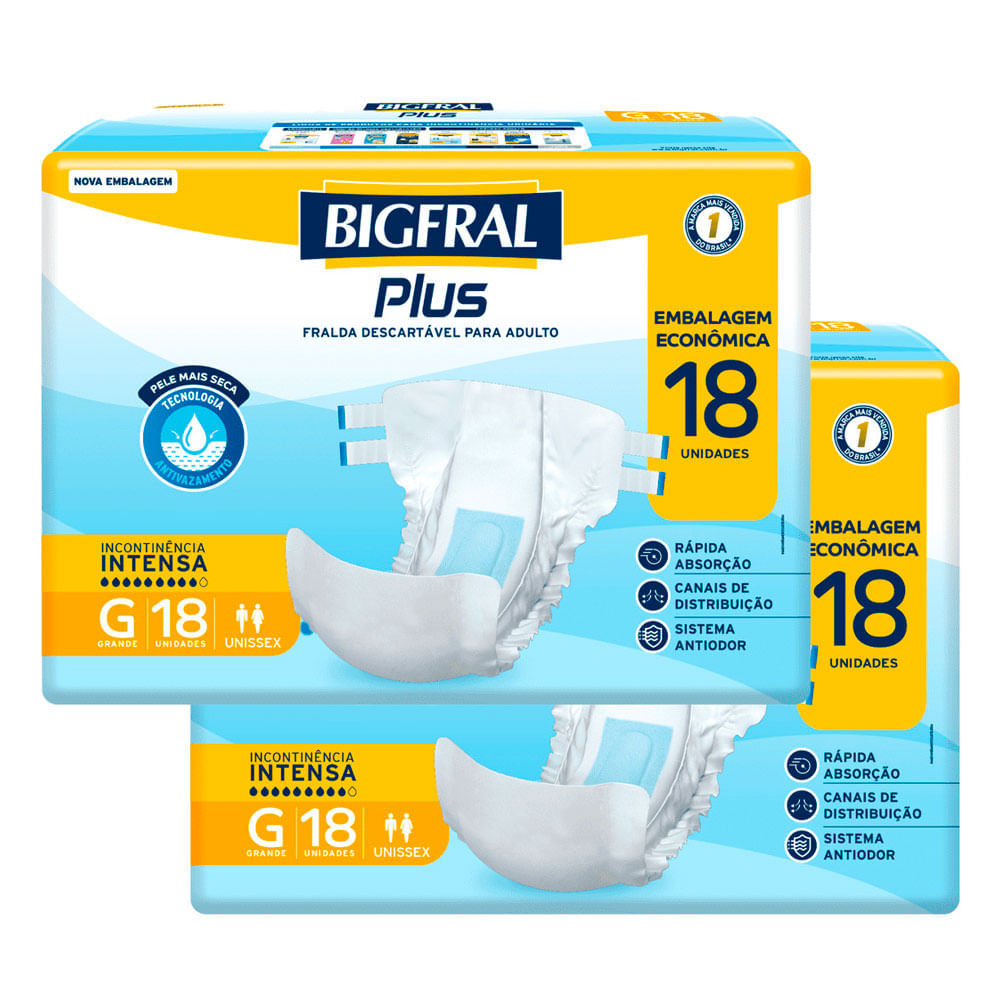 Kit 2 Fralda Bigfral Plus Econômica G 18 Unidades