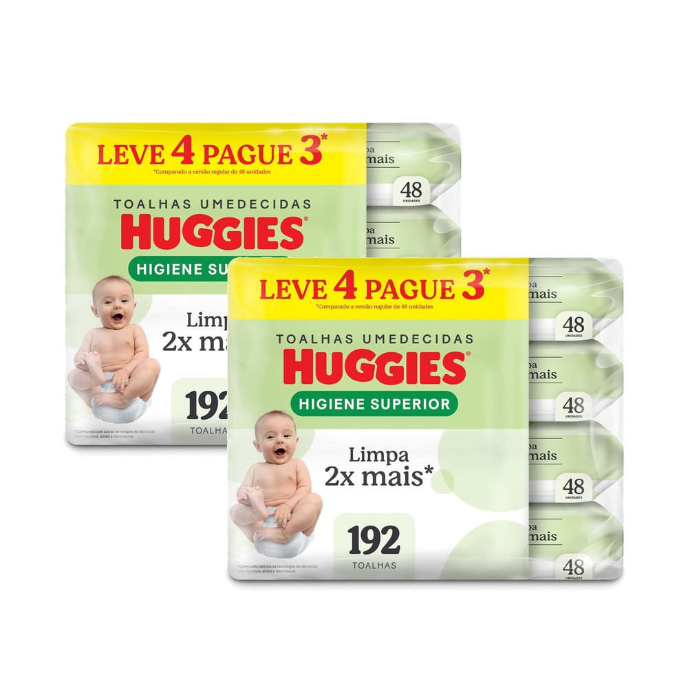 Kit 2 Lenços Huggies Higiene Superior Limpam 2x Mais 4 x 48 Unidades