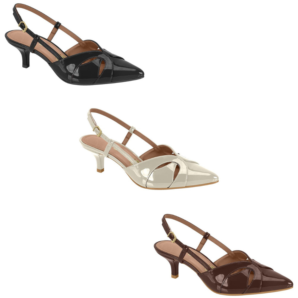 Sapato Scarpin Slingback Vizzano Salto Baixo Bico Fino