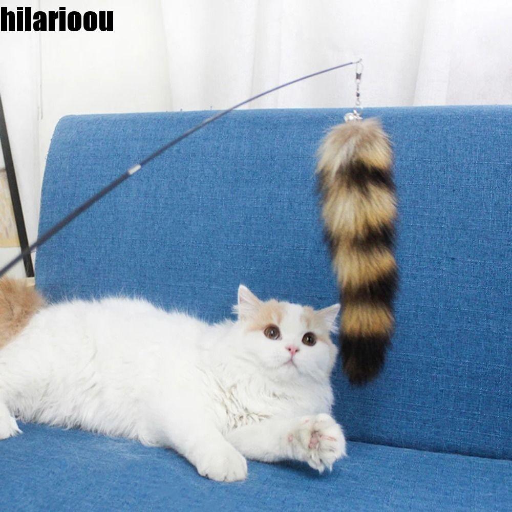 HILARIOOU Cat Teaser Wand , Brinquedo Interativo Extra Longo De Cauda De Gato Falsa , Bastão De Provocação Com Sino Croc