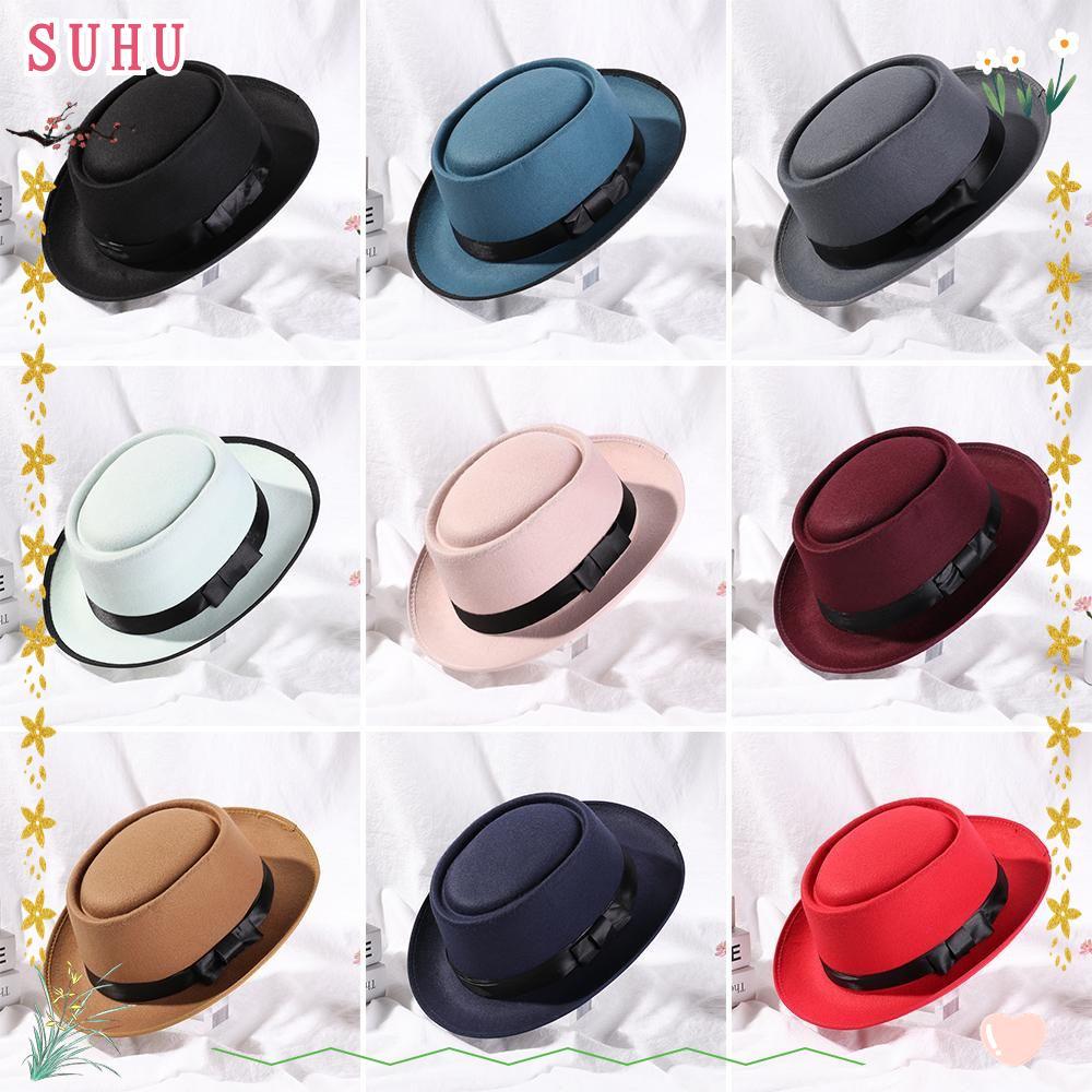 SUHU Chapéu Fedora De Lã Moda Vestido Festa De Dança Inverno Outono Flat Top Mulheres Homens De Cowboy