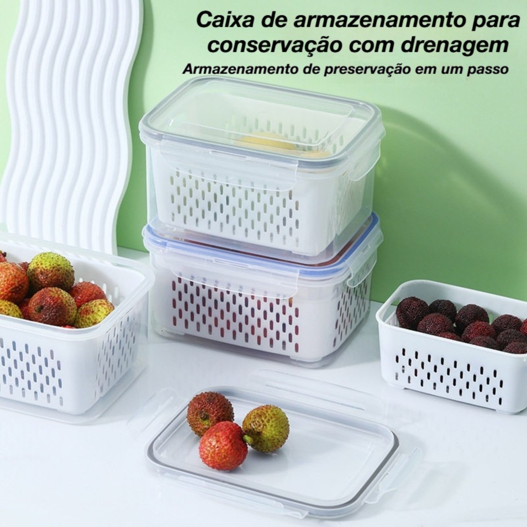 Kit 3 Potes Hermetico Organizadores Geladeira 850ML/1750ML/3300ML Alimentos Vegetais