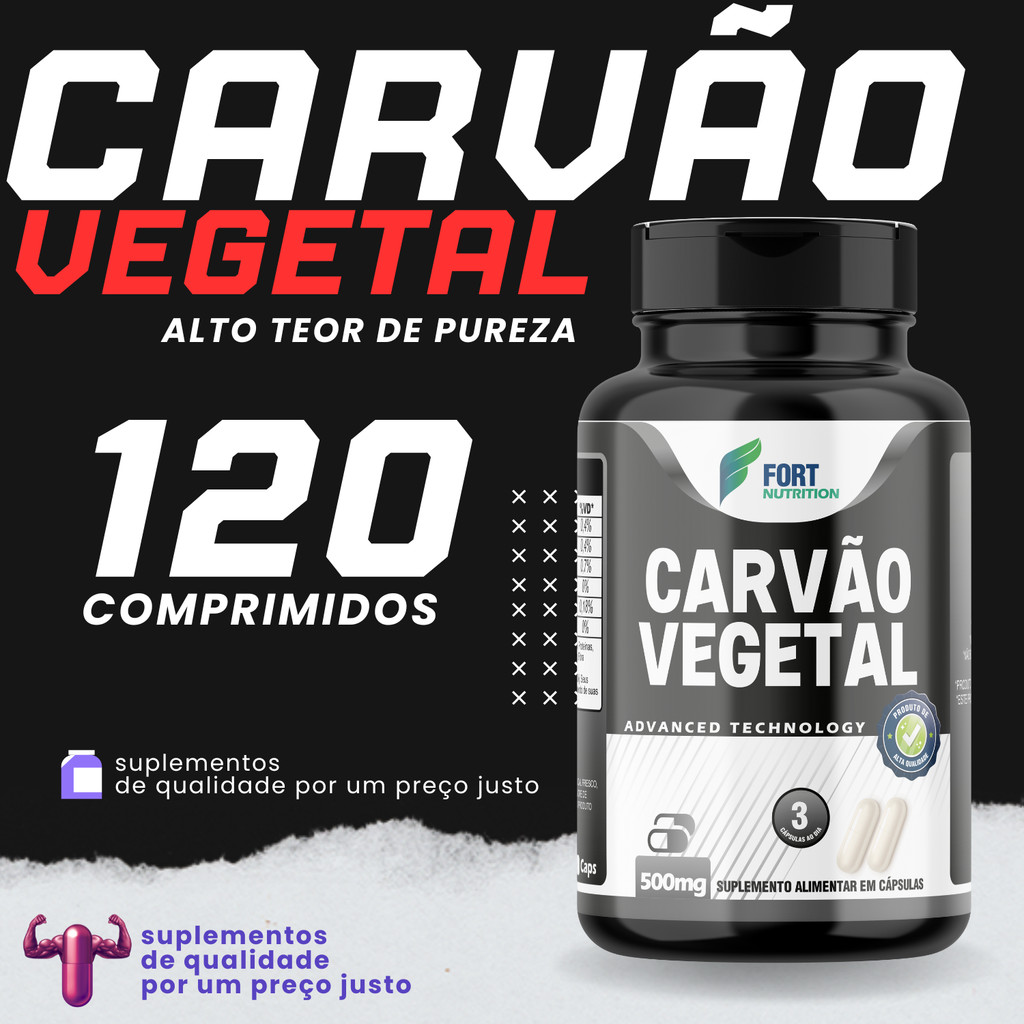 Suplemento natural de Carvão vegetal ativado 60 cápsulas  100% natural