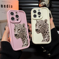 Capinha de Onça Pintada Para iPhone 13 11 14 15 16 12 17 pro max Capa De Silicone Anti impacto Case