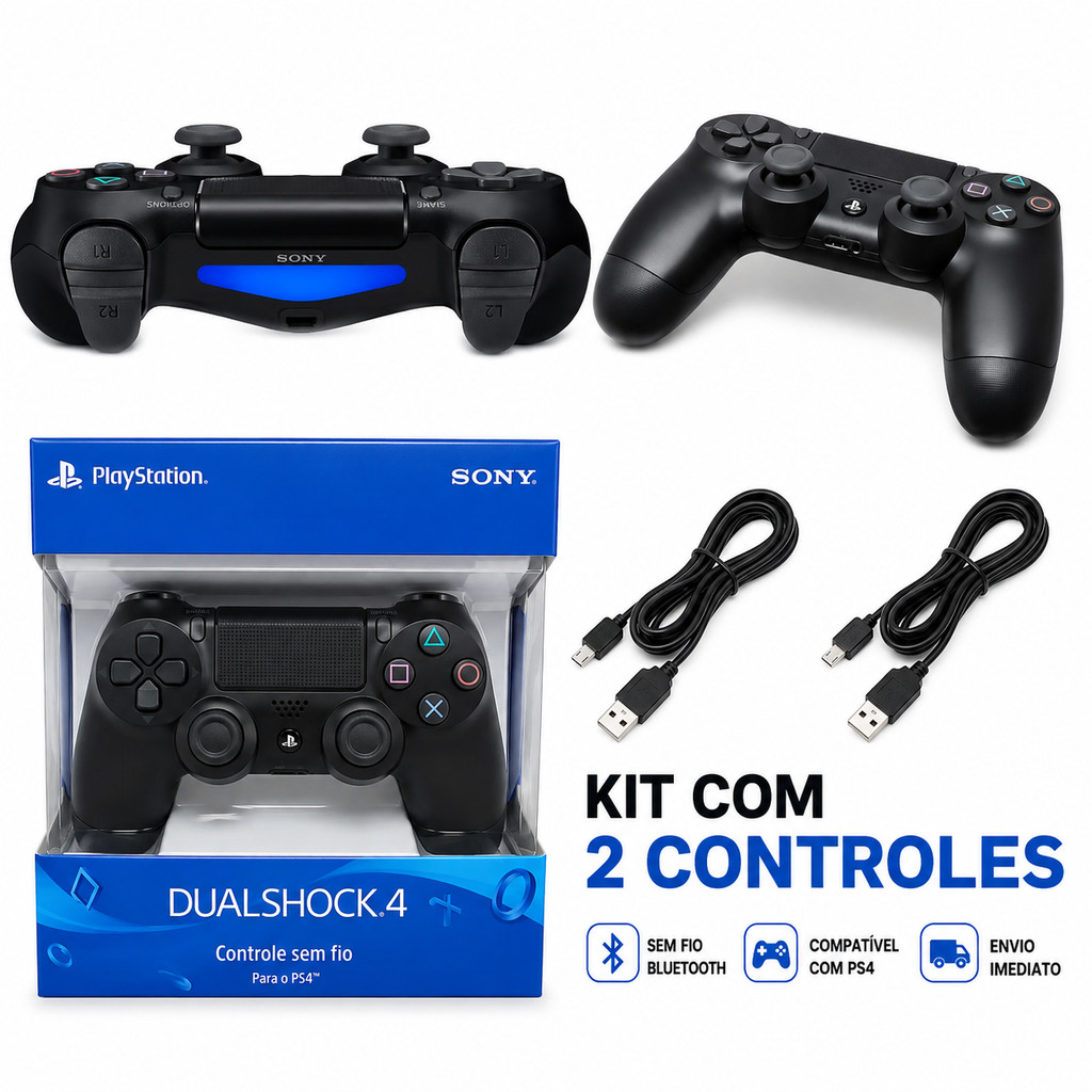 Kit com 2 controles ps4 sem fio linha premium compativel com PS4/NOTEBOOK/ TV E PC ENVIO RAPIDO