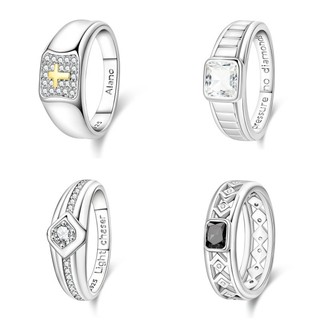 Anel masculino S925 prata rosto largo cruz anel quadrado diamante anel masculino preto Jazz anel masculino presente do f