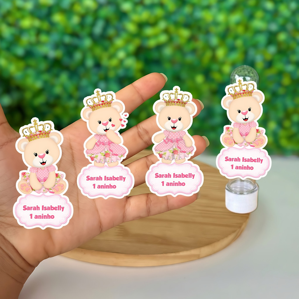 Apliques Para Tubetes Ursinha Princesa Chá De Fralda Personalizado Com Nome e Idade / Lembrancinhas Aniversário
