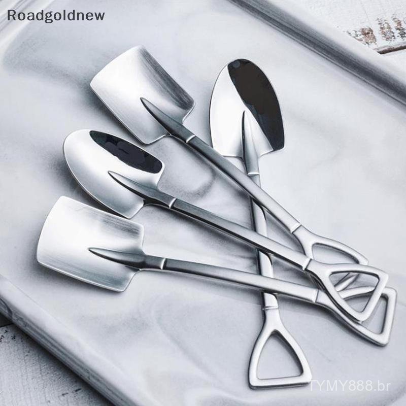 Conjunto de 4 peças de colheres vintage de aço inoxidável para café, sorvete e chá, utensílios de mesa criativos