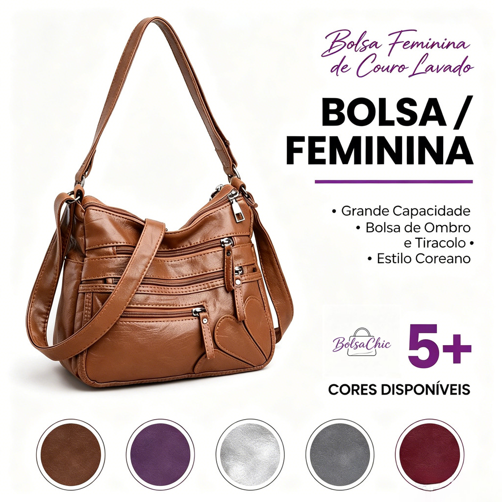 Bolsa Feminina de Couro Lavado, Versão Coreana, Macia, Grande Capacidade, Transversal, Para Mulheres de Meia-Idade.