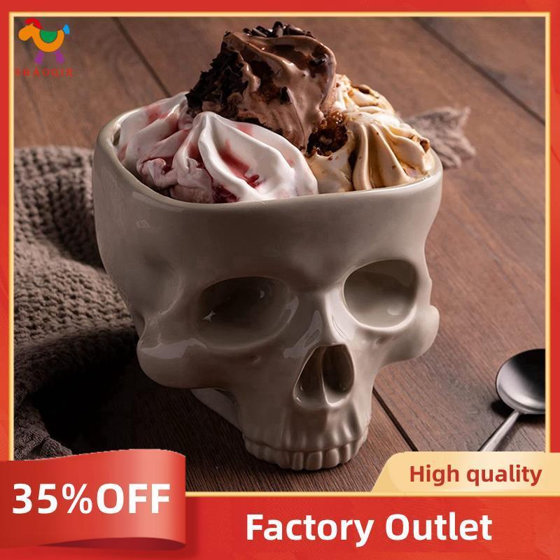 Retro Mesa Decoração Porcelana Gótico Crânio Macarrão Tigela Halloween Utensílios De Barra Comida Salada Doces Cerâmica