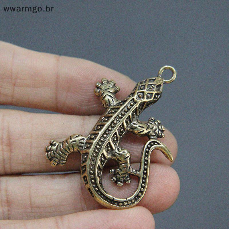 Chaveiro Gecko De Latão Vintage WWARM : Mini Estatueta Para Bolsa , Chave , Artesanato Faça Você Mesmo