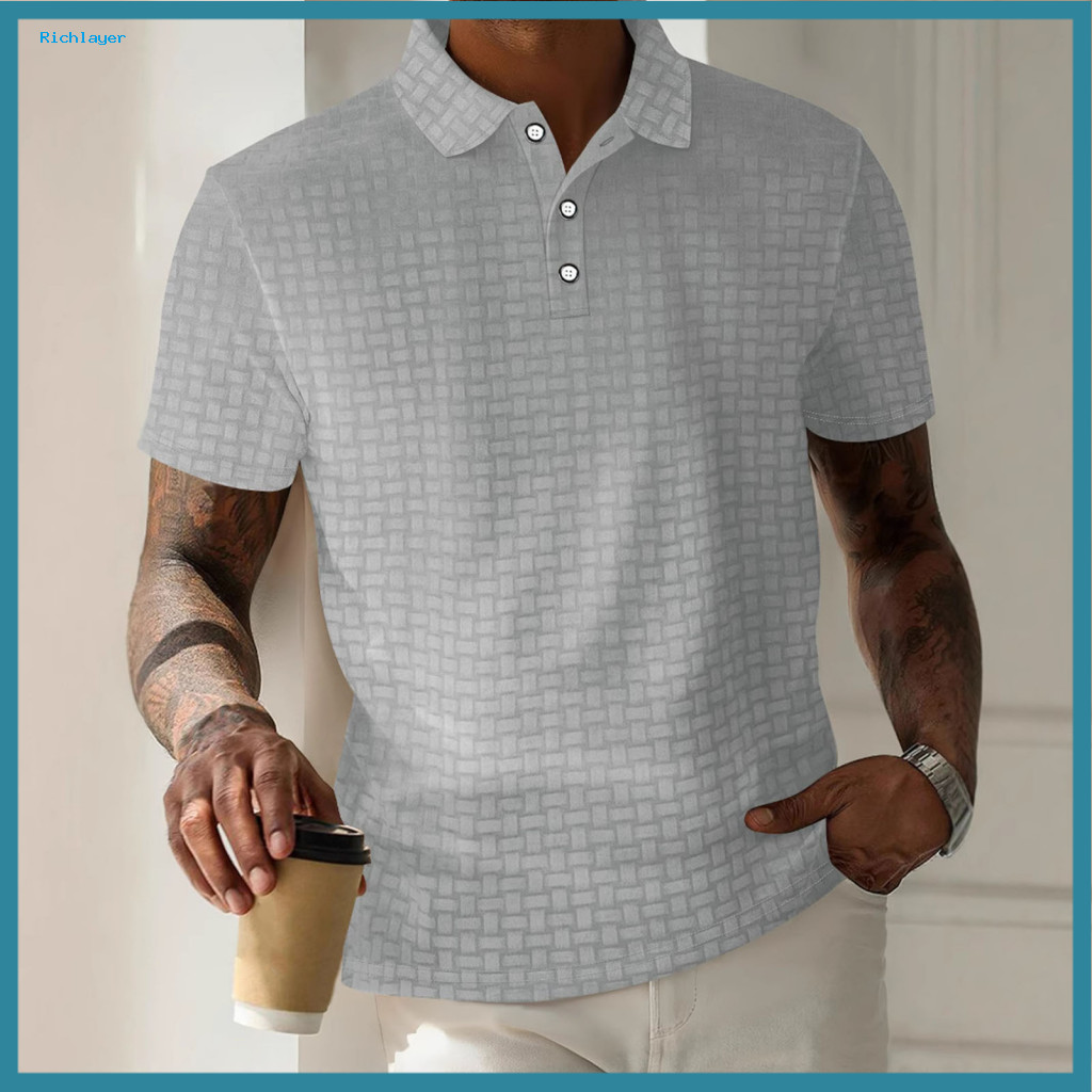Men Classic T-shirt Lapel Men's Corduroy Short Sleeve Button Collar Casual Pullover Summer Solid Color Tee for Daily Wea