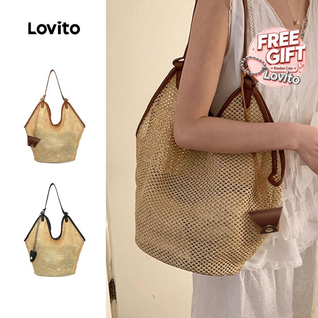 Lovito Férias Bolsa Tote de Viagem Borda Contraste Transversal Feminina LFA110093