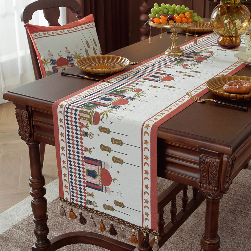 Oriente médio lua Festival fio-tingido Jacquard estrela camelo Zhailiu castelo poliéster toalha de mesa corredor de cabe