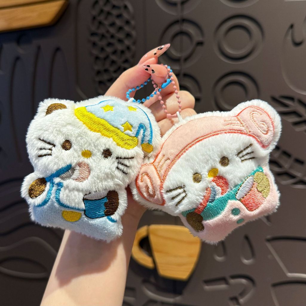 Criativo casal de pelúcia gato chaveiro bonito pijamas gatinho chaveiro de pelúcia chave do carro pingente mochila pinge