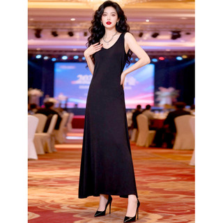 Temperamento francês Drape colete saia feminina verão solto capa carne preto sem mangas vestido All-Match saia grande sa