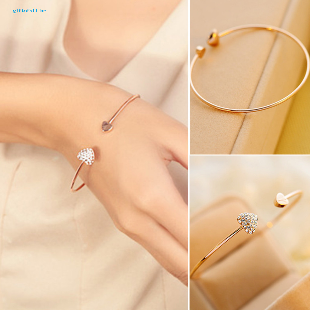 Sweet Love Shape Accessory Heart Bracelet Adjustable Women’s Lightweight Rhinestone Bangle Slim Fit Jewelry Gift for H
