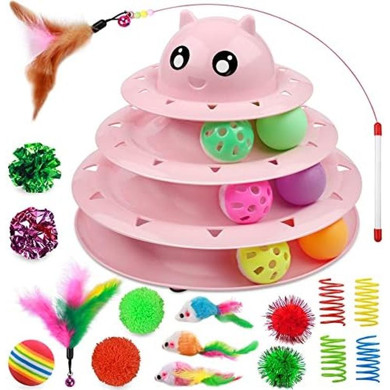 UPSKY Cat Toy Roller Mesa Giratória De 3 Níveis Para Gatos Bolas Com Seis Coloridas Gatinho Interativo Divertido Exercíc