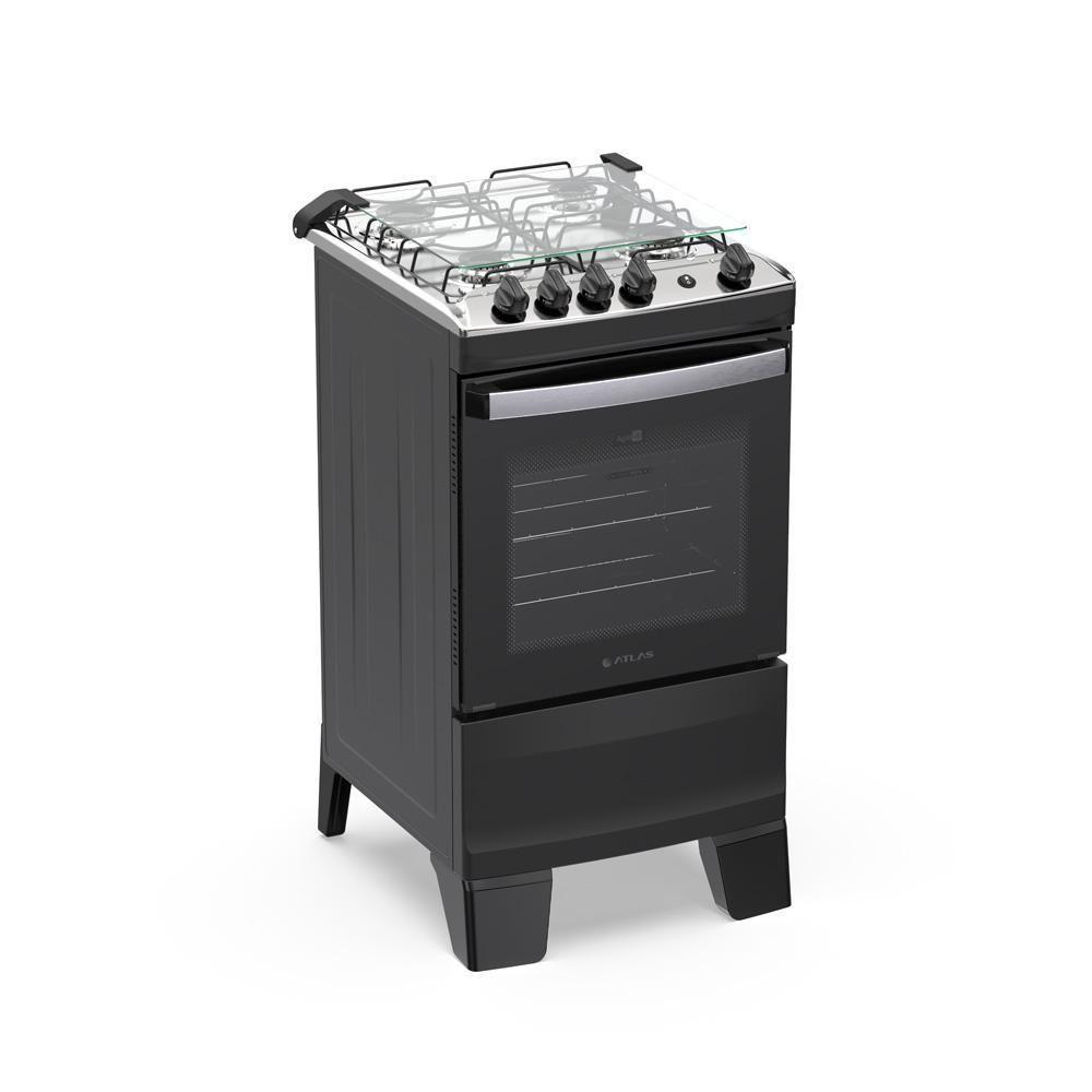 Fogão 4 Bocas Atlas Agile Up Com Mesa De Inox A Gás Bivolt Preto