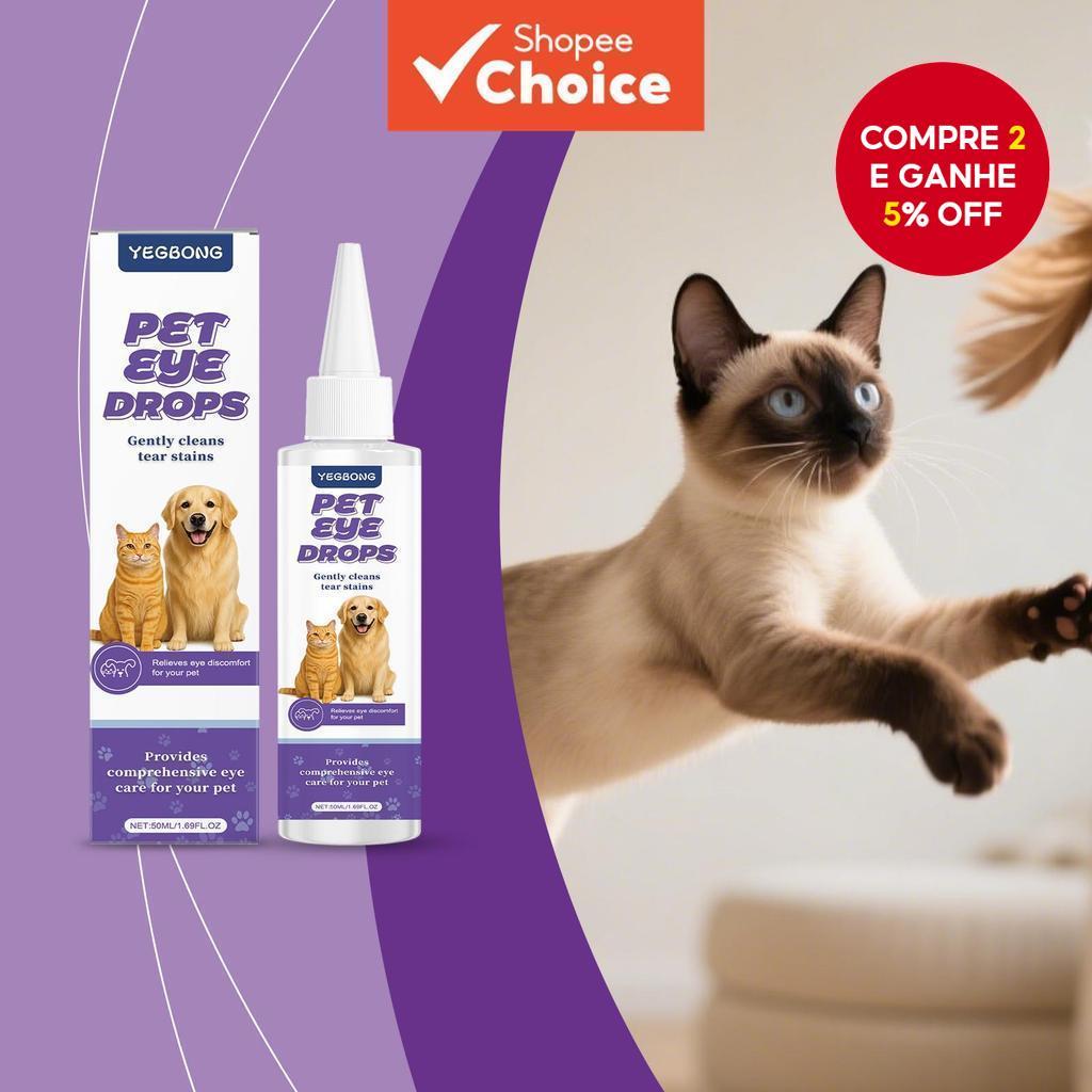 Colírio Pet Fórmula Suave para Gatos e Cães: Limpa, Hidrata e Acalma Área dos Olhos – Solução Portátil para Cuidado