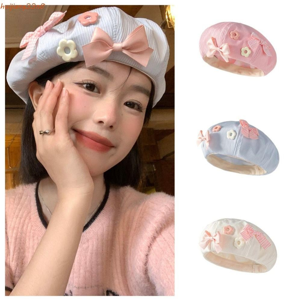 HUIJIANG Arco Flor Boina , Cor Sólida Y2k Octogonal Boné , Retro Algodão Abóbora Harajuku Pintor Chapéu Menina