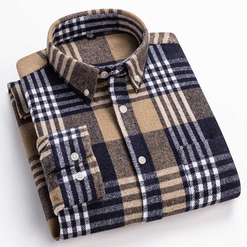 100% algodão masculino escovado camisas de manga comprida de meia-idade jovem algodão de meia-idade camisas grossas xadr