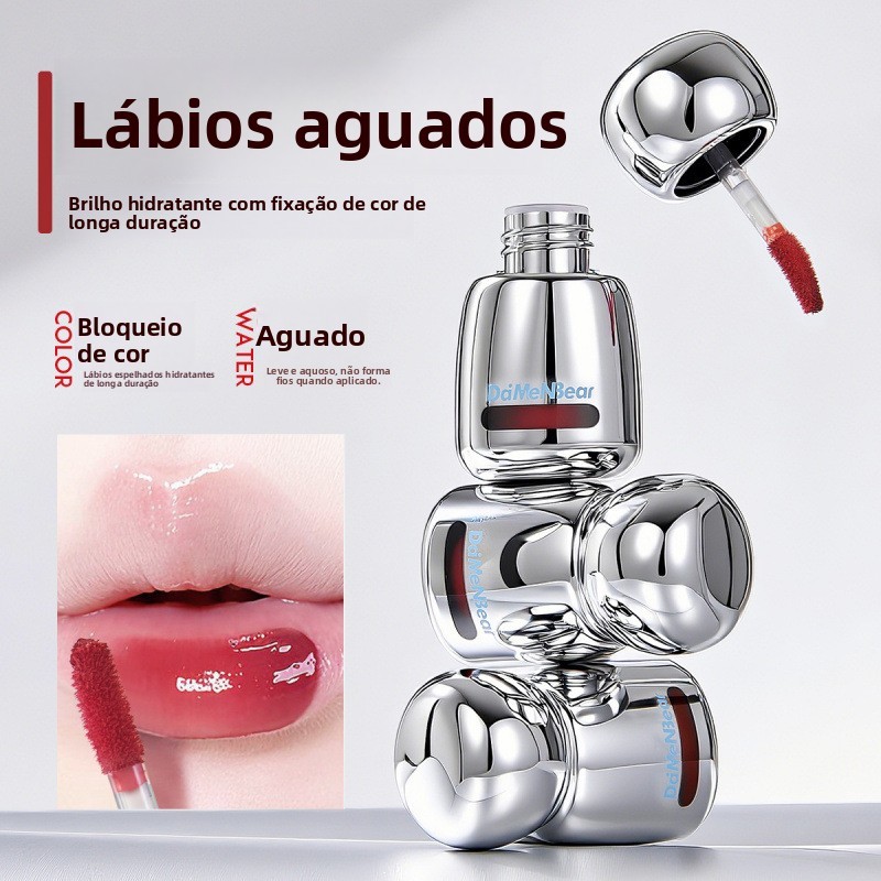 Vidro prateado segurar cor maquiagem cais de água translúcido cais maquiagem labial esmalte pegajoso não labial