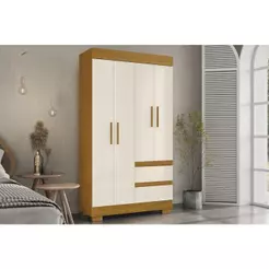 Guarda Roupa Solteiro 4 Portas e 2 Gavetas Maya Cinamomo/Off White - ACP
