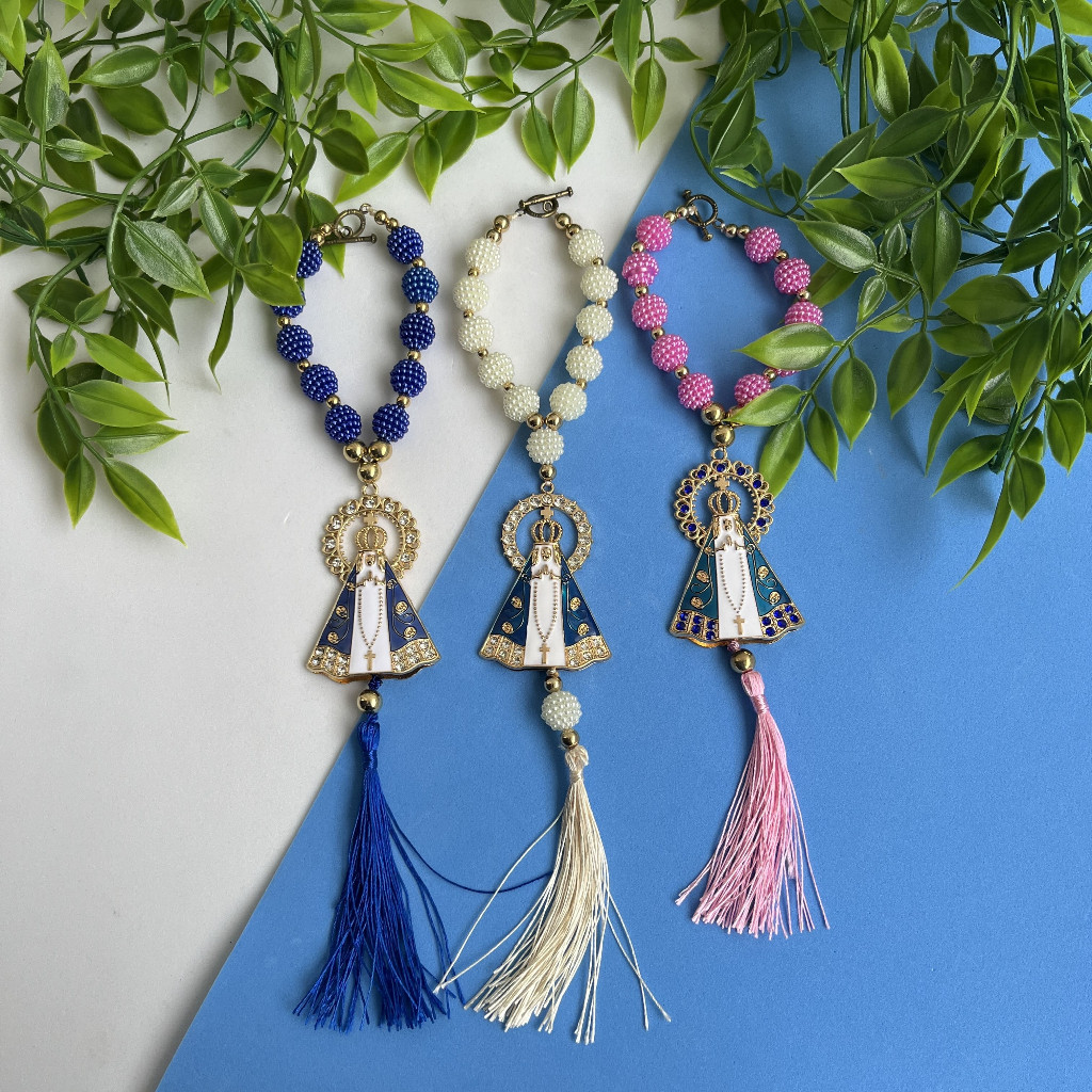 TERÇO NOSSA SENHORA APARECIDA DEZENA P/ CARRO TASSEL COM FECHO E STRASS