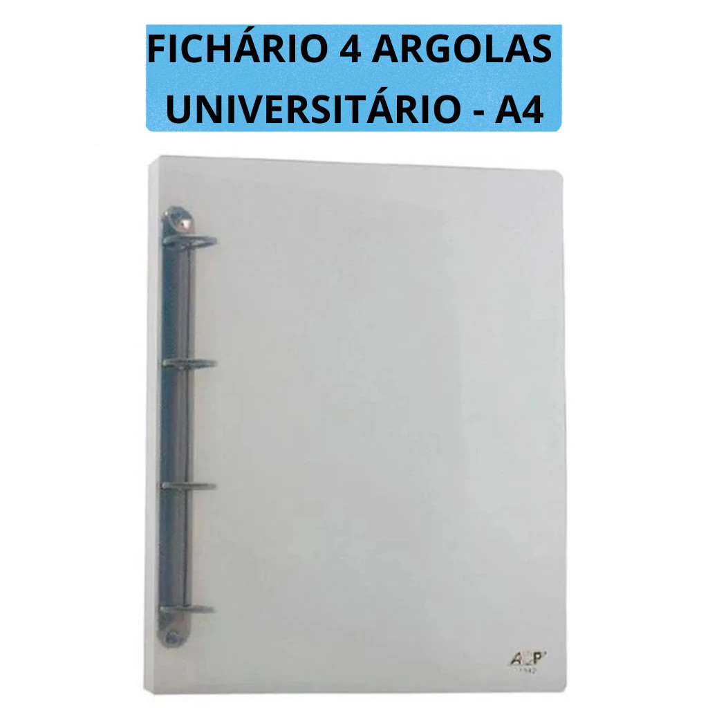 Fichário Universitário 4 Argolas Transparente Caderno Argolado Escolar Resistente Ofício Com Elástico Masculino Feminino