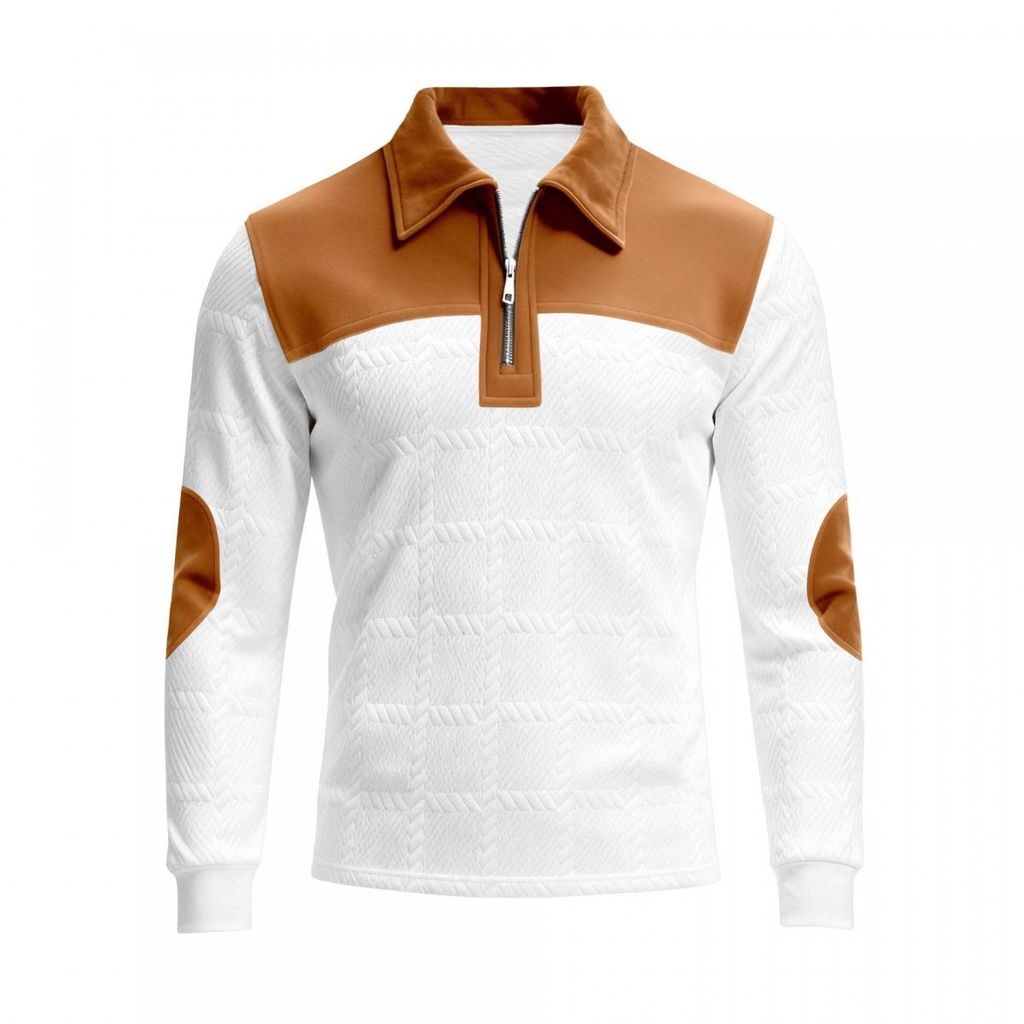 Primavera outono cor combinando masculino zíper lapela camisa POLO moda solta Jacquard camisola manga longa