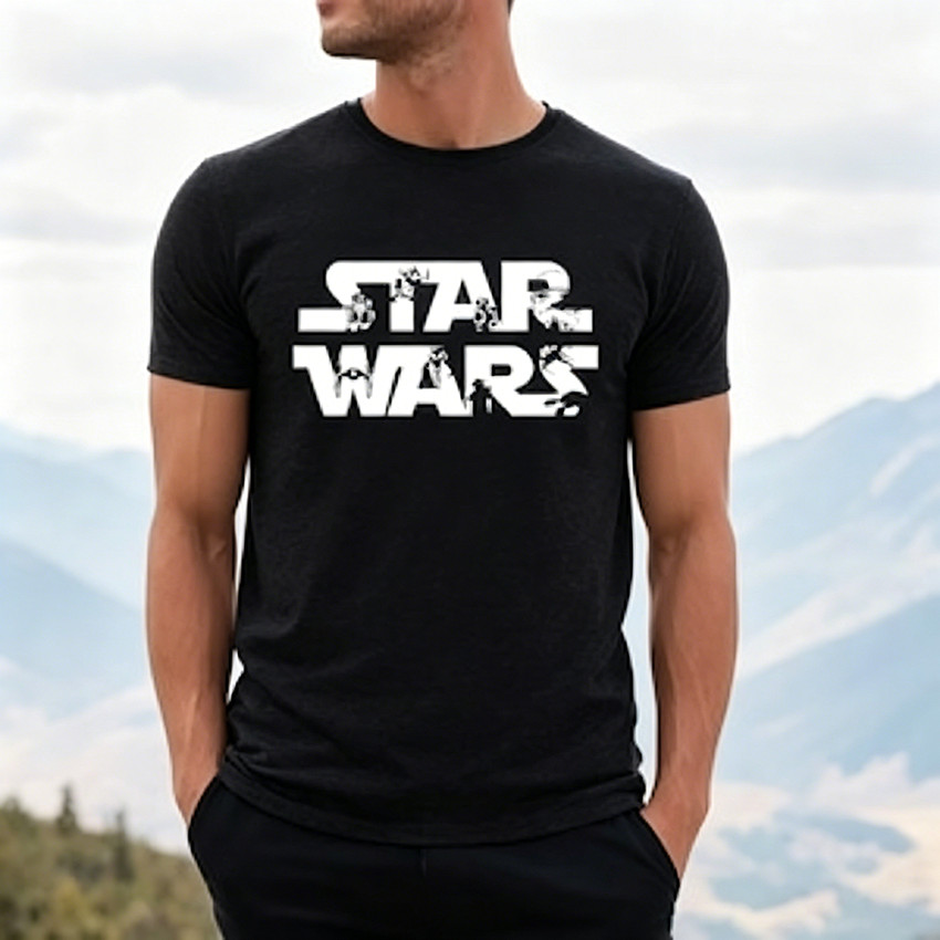 Camiseta Masculina Feminina Oversized Estampa Logo Star Wars Personagens Brancos T-shirt Streetwear Geek Casual