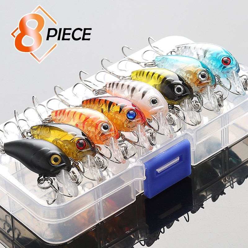 Conjunto de 8 mini iscas artificiais, adequado para tilápia, barracuda, robalo e truta 0CDW