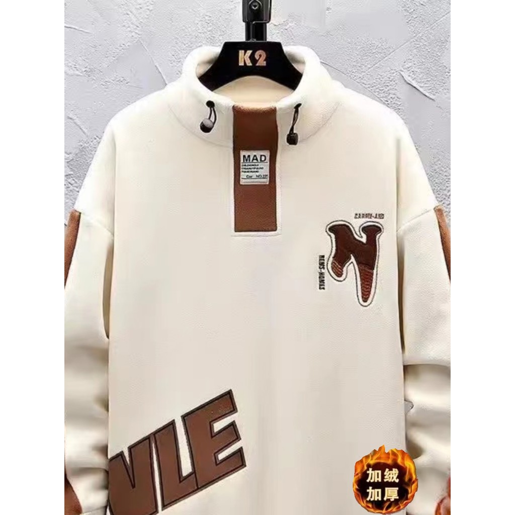 2023 outono inverno novo estilo forro de lã engrossado moletom masculino adolescente estudante meia gola alta camisa de 