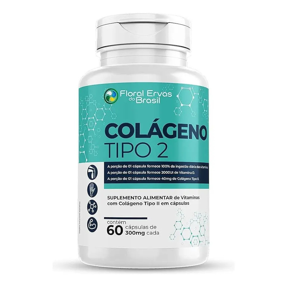 Suplemento Colágeno Tipo 2 Floral Ervas Vitamina C D E B 60 Cápsulas