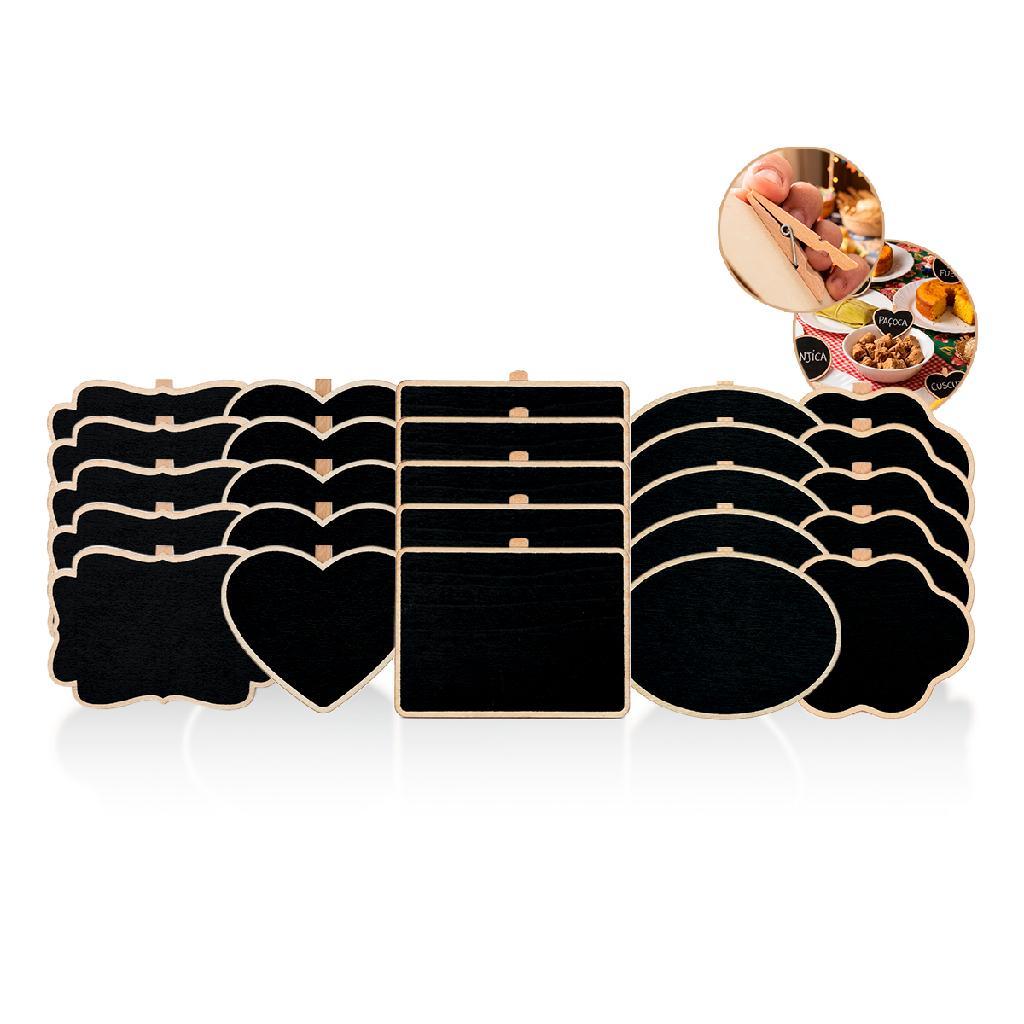 Kit Mini Lousa Quadro Sinalizar Festa Decoração Lembrança Giz Clips Madeira Comida Junina