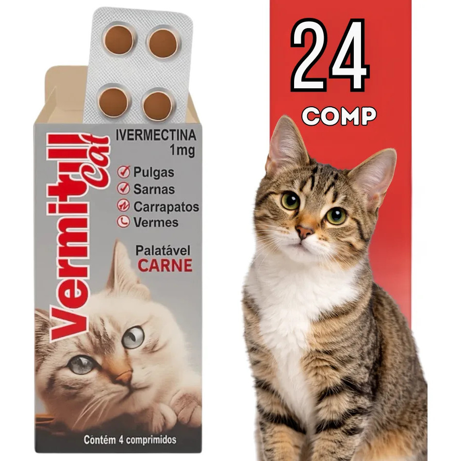 Anti Pulgas E Carrapatos 24 Comp Mastigáveis Vermitril Gatos