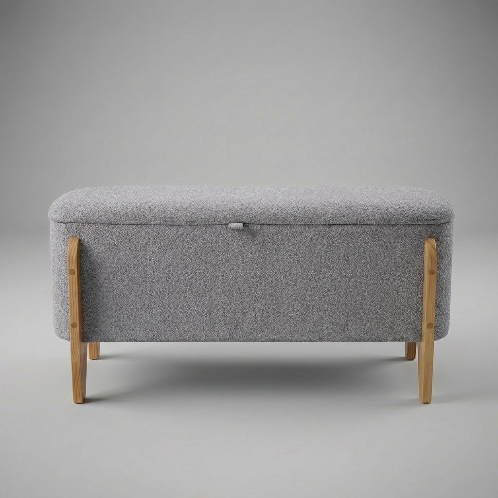 Banco Baú Bouclé 120cm Grande Pés Madeira Sapateira Organizador Brinquedo Quarto Casal